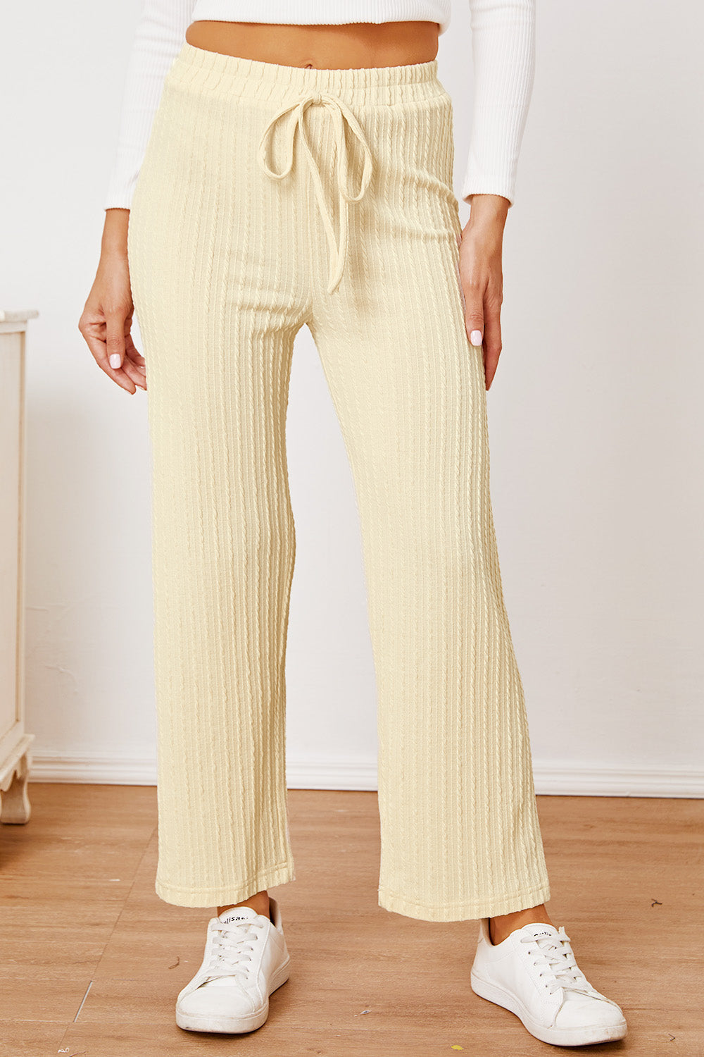 Ivyshape | Textured Elastic Waist Straight Pants