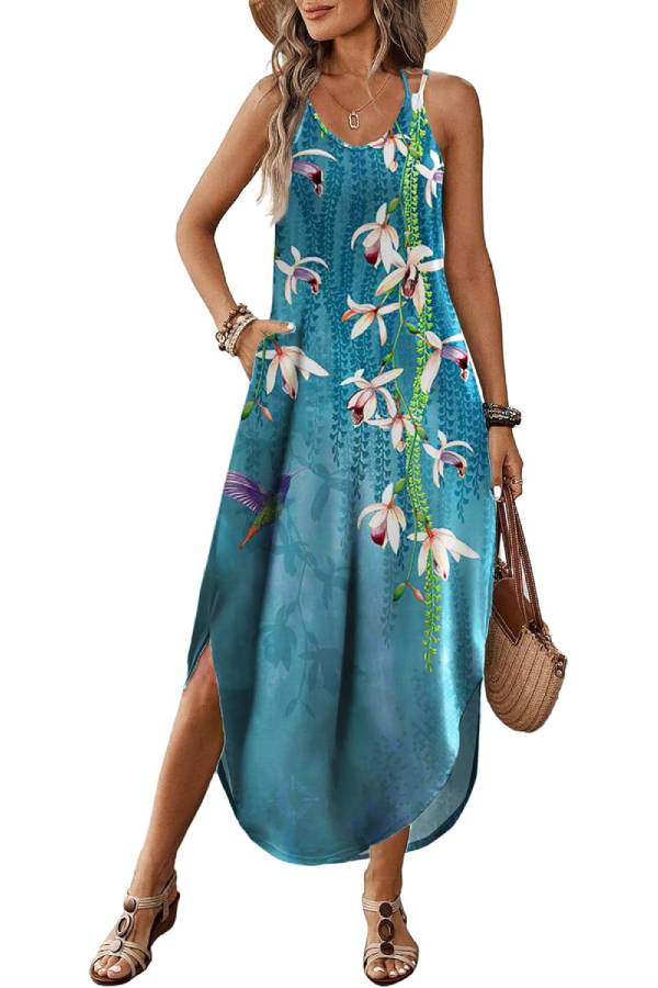 Ivyshape | V-Neck Halter Slit Bohemian Beach Resort Maxi Dress