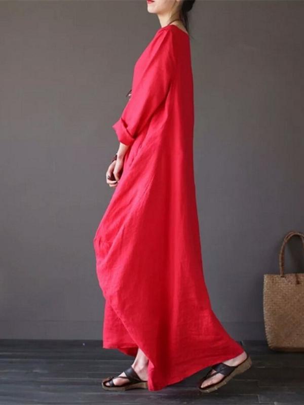 Color Loose Casual Round Neck Maxi Dress