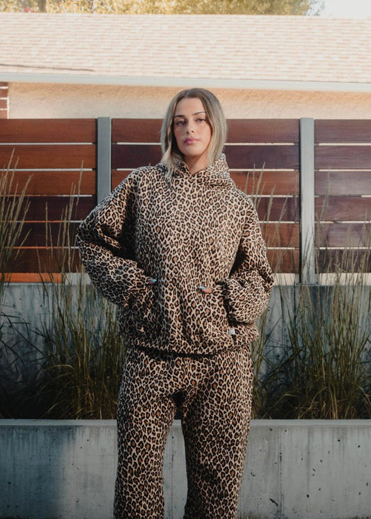 Ivyshape | Leopard-Print Hoodie and Jogging Pants Set for Women