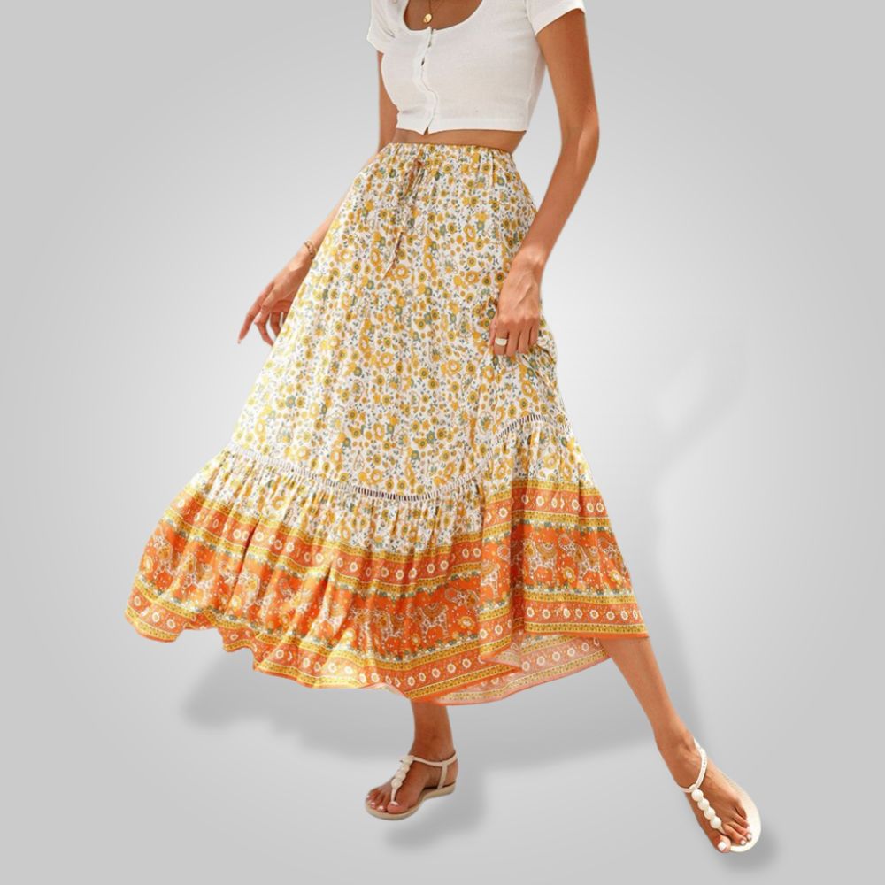 Ivyshape | Women's Summer Boho Skirt Long