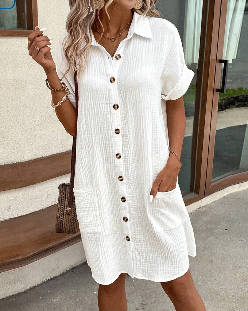 Ivyshape | Women's Buttoned Down Dress Mid