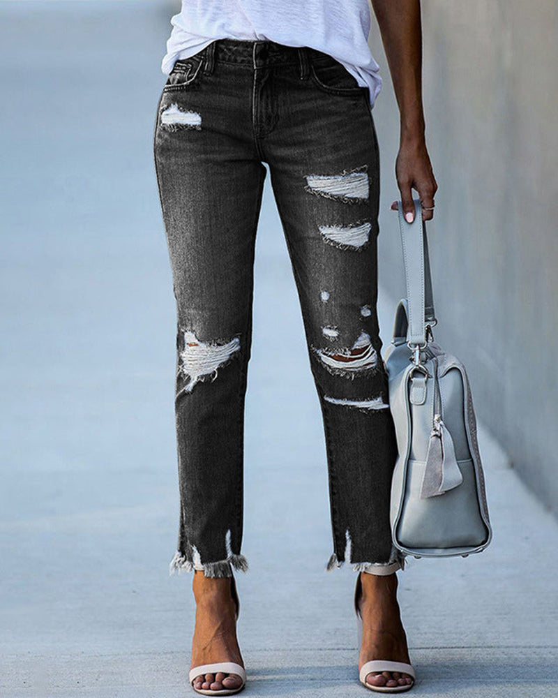 Ivyshape | Women'S Chic Tattered Jeans Denim