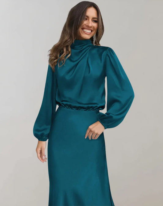 Ivyshape | Long-Sleeved Satin Dress