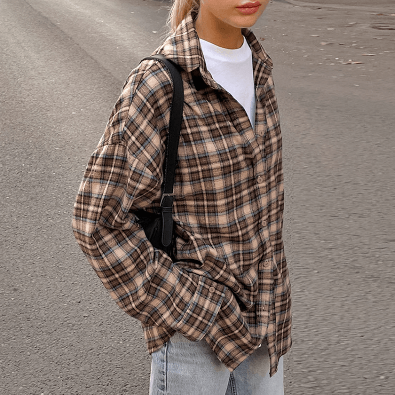 Ivyshape | Oversized, Retro Checked Shirt for Women