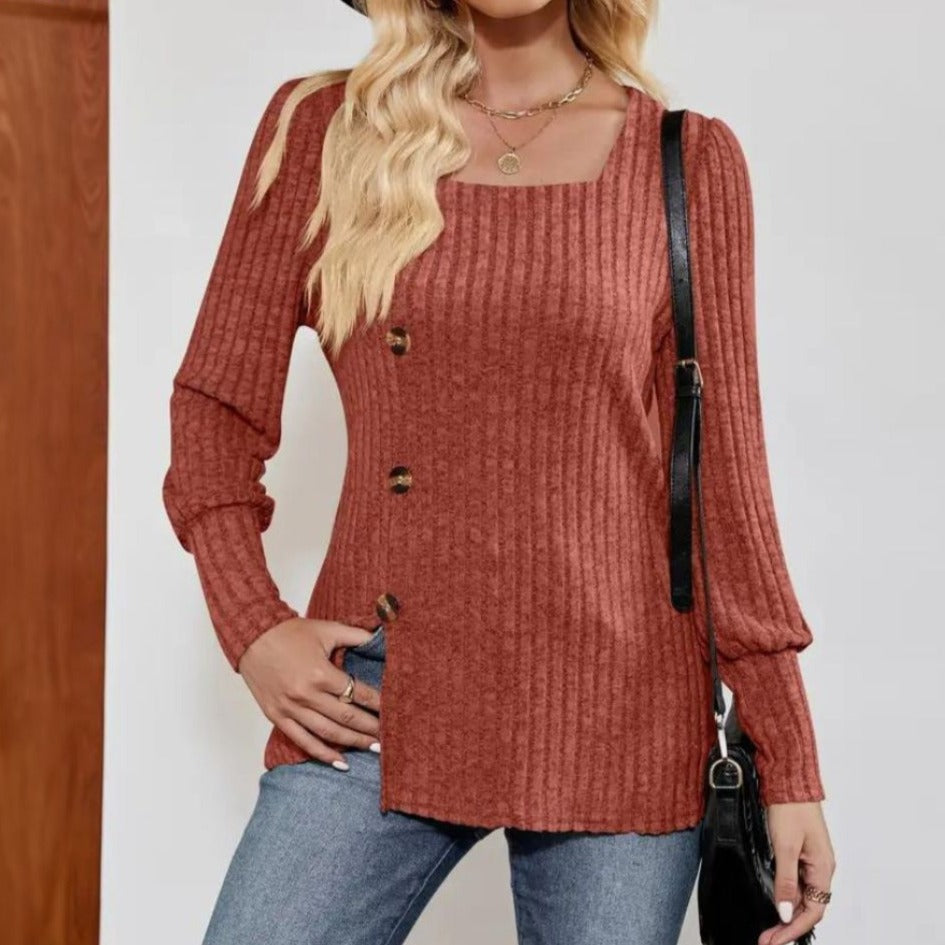 Ivyshape | Women's Button Style Top Long Sleeves