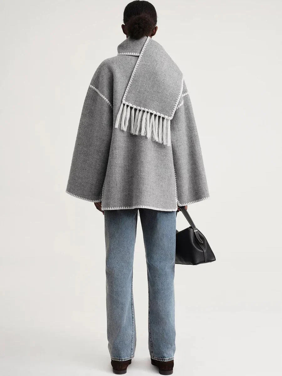 Ivyshape | Wool Blend Oversized Wrap Coat