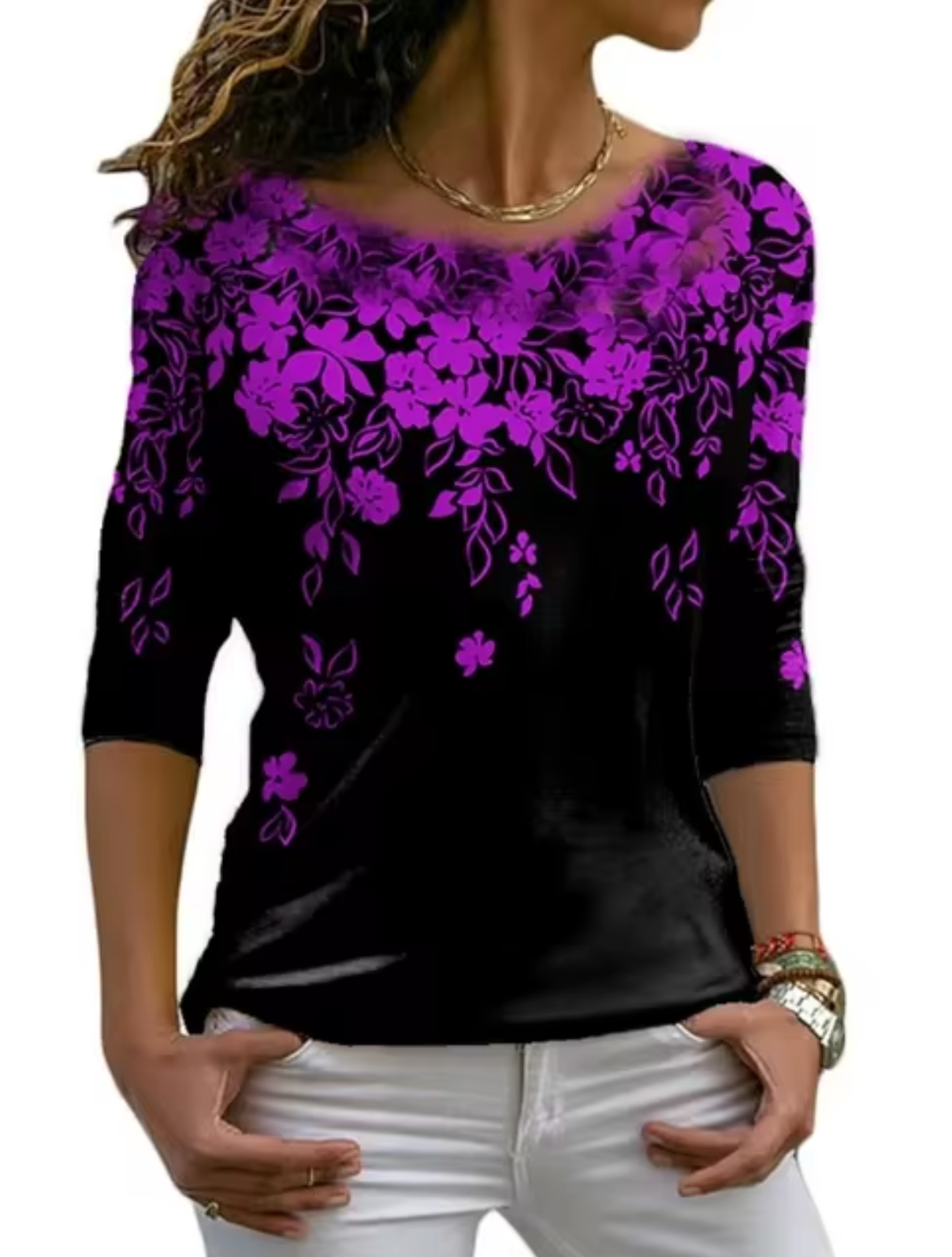 Ivyshape | Stylish Long Sleeve T-Shirt with Floral Print