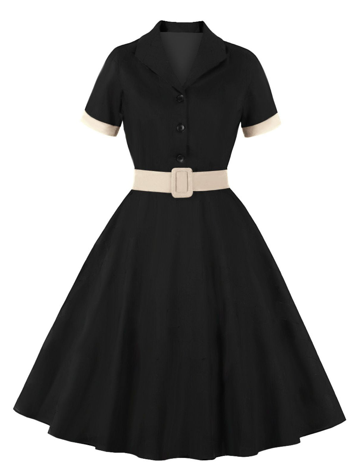 Retro Contrast Short-Sleeved Lapel Dress