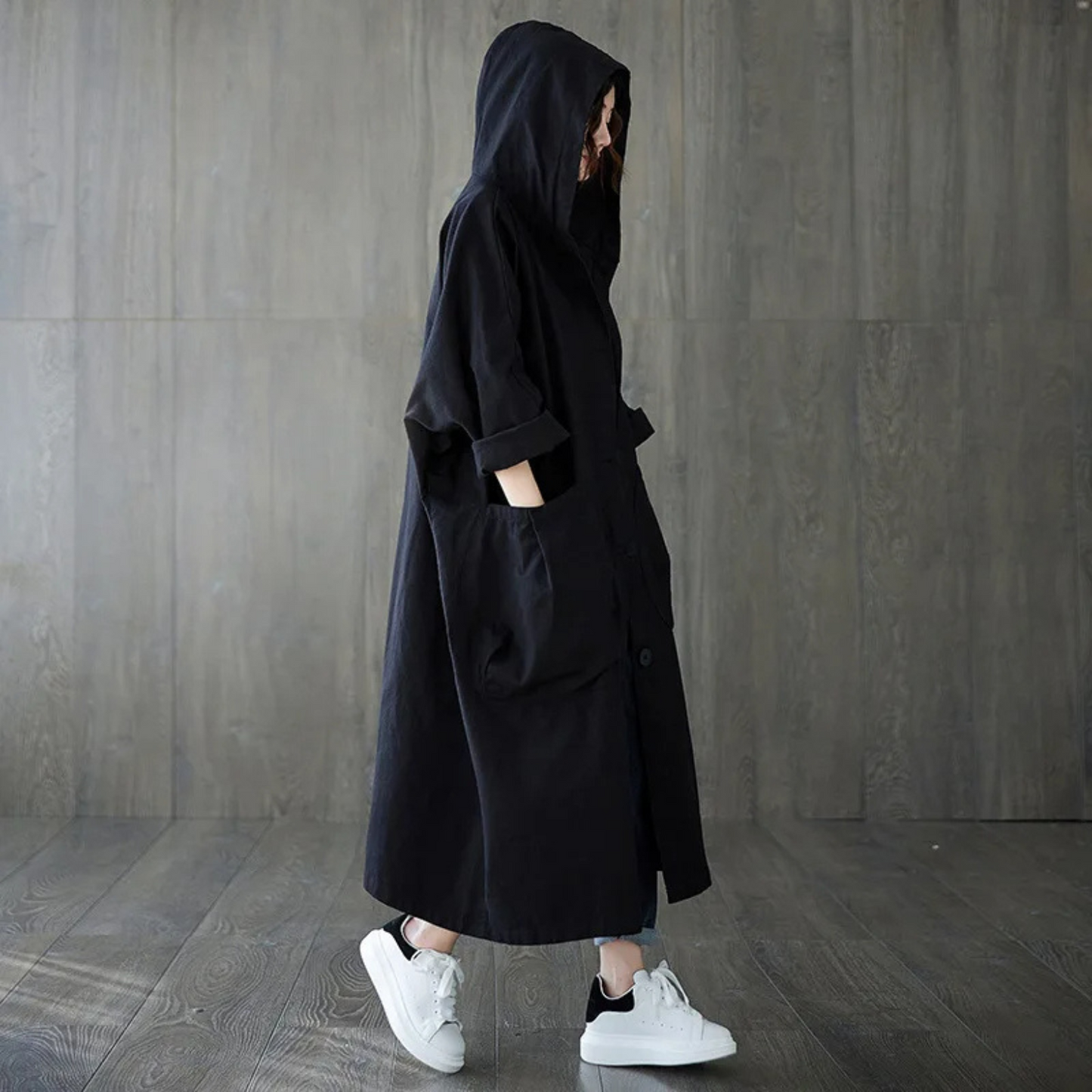 Ivyshape | Oversized Hooded Trench Coat for Women Stylish & Practical