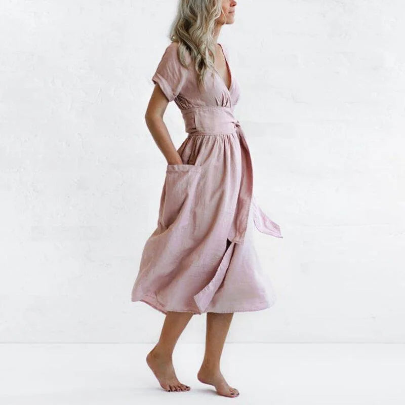 Ivyshape | Solid Color Cotton Linen Strappy Dress