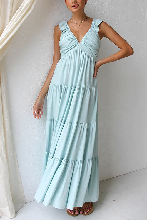 Ivyshape | V-Neck Flowing Ruffle Maxi Dress