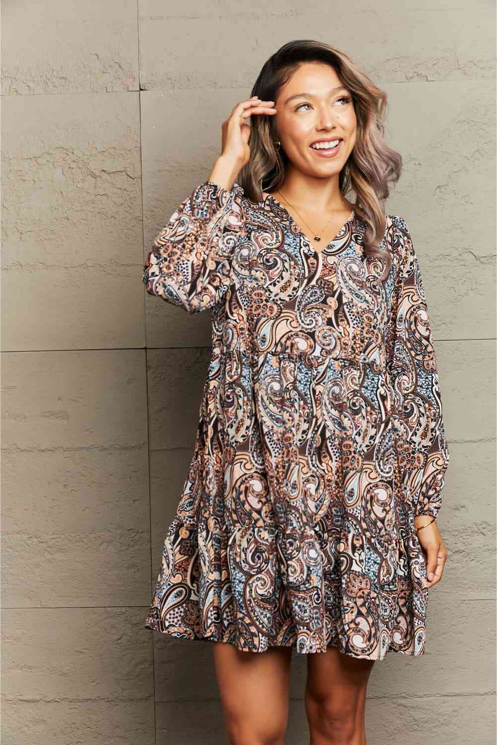 Paisley Print V-Neck Dress