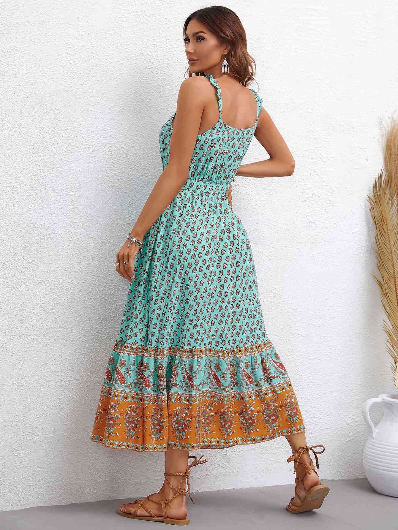 Bohemian Tie Waist Scoop Neck Dress