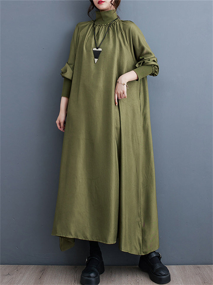 Ethnic Style High Neck Loose Flowy Dress