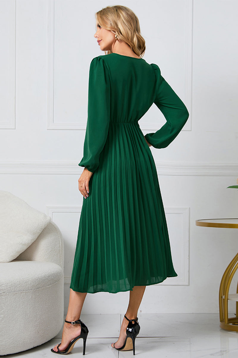 Ivyshape | V-Neck Long Sleeve Tie Waist Midi Dress