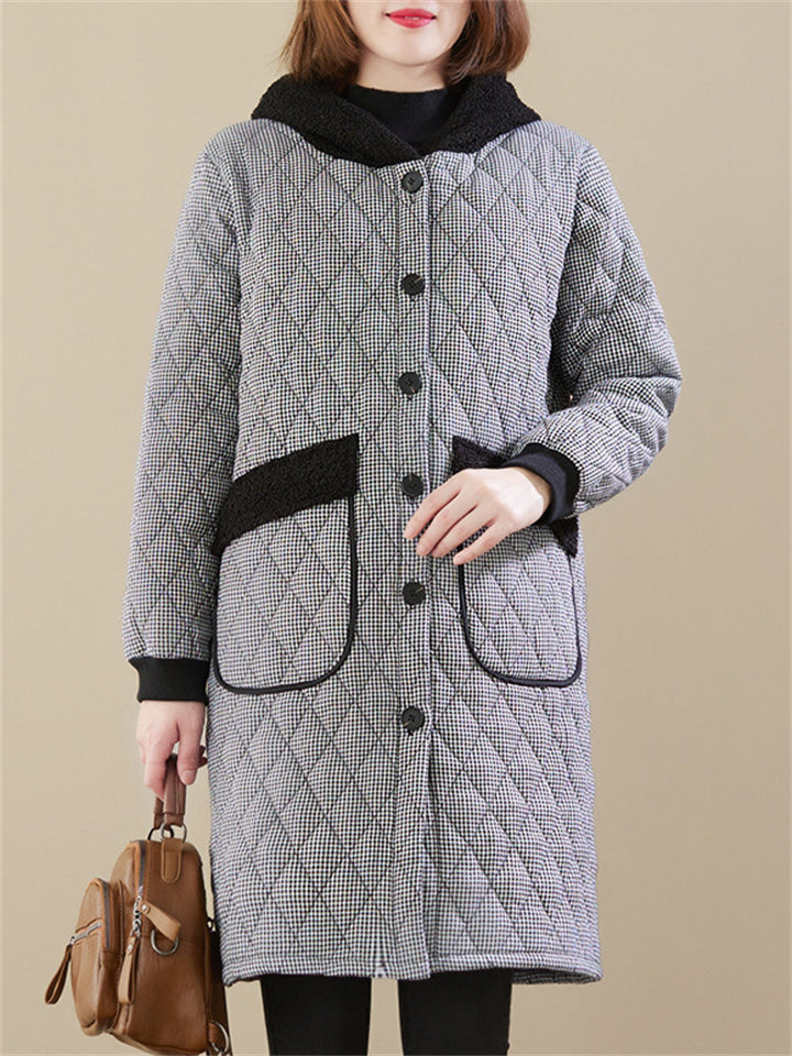 Elegant Single-Breasted Mid-Length Warm Hooded Cotton Coat