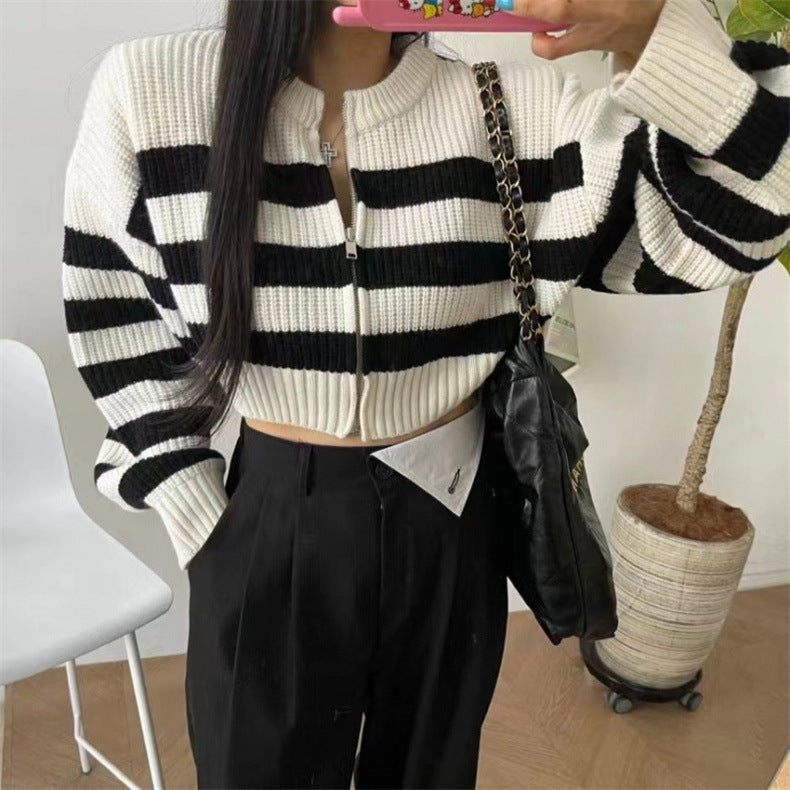 Ivyshape | Loose Round Neck Striped Sweater