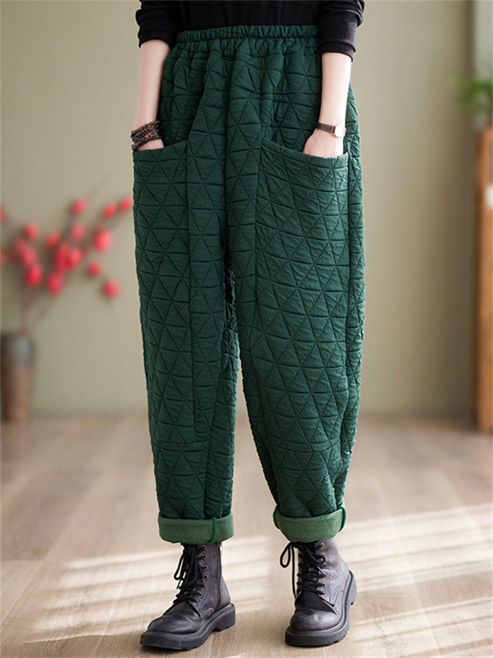 Elastic Waist Comfy Warm Cotton Pants for Winter