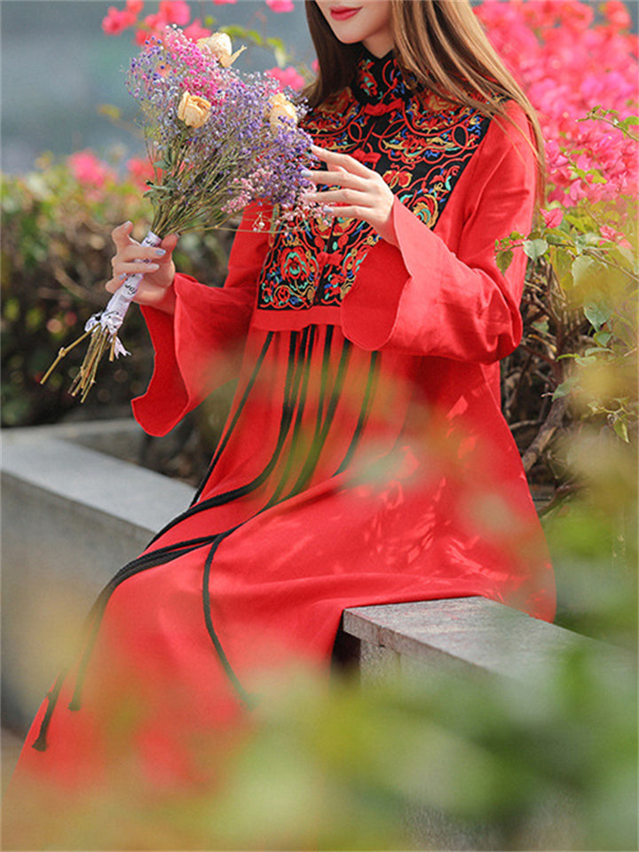 Ethnic Embroidered Bell Sleeve Dresses for Ladies