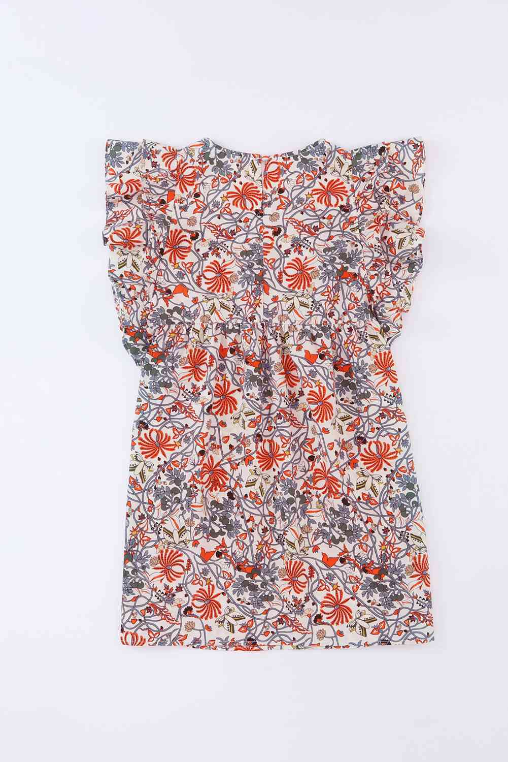 Floral Round Neck Frill Trim Dress