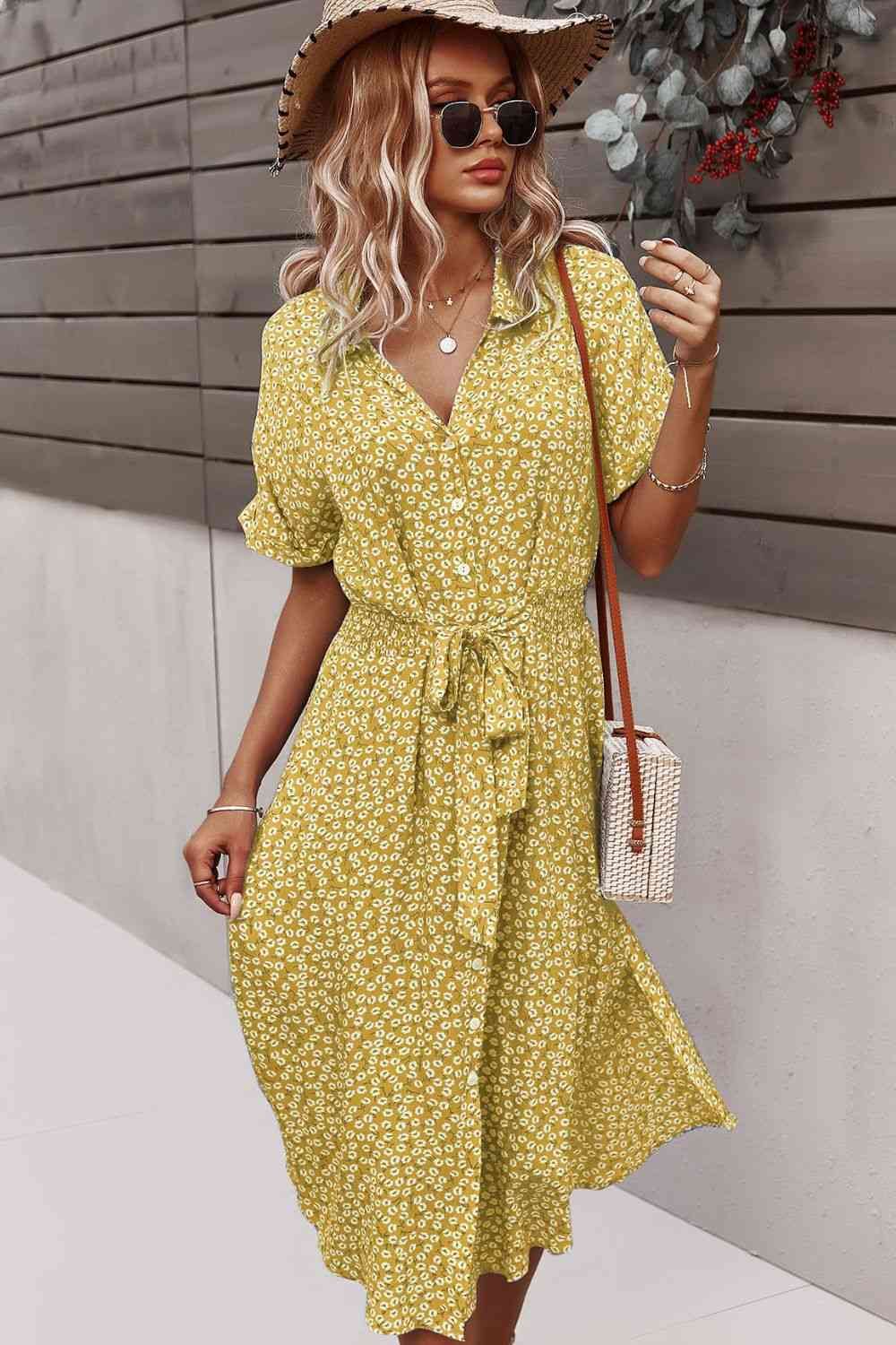 Floral Tie Front Slit Dress