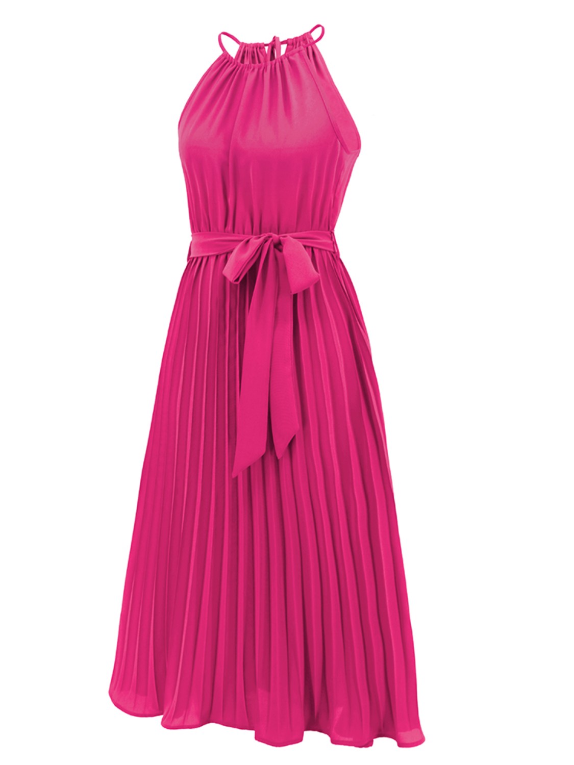 Ivyshape | Pleated Spaghetti Strap Tie Waist Midi Dress