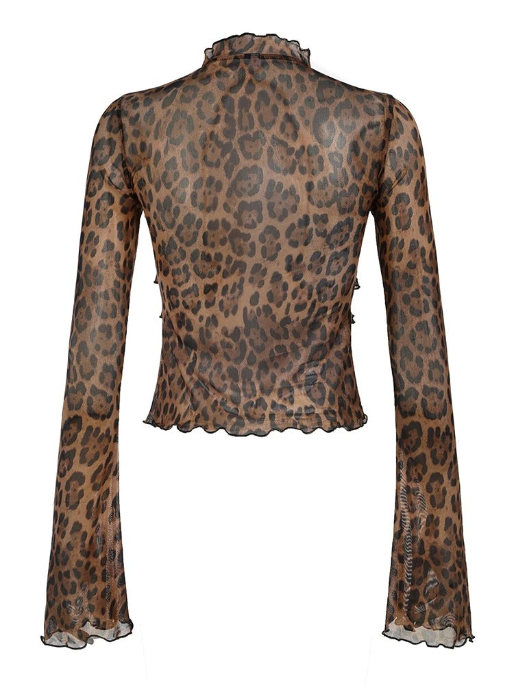 Chic Leopard Print Lace Blouse for Women