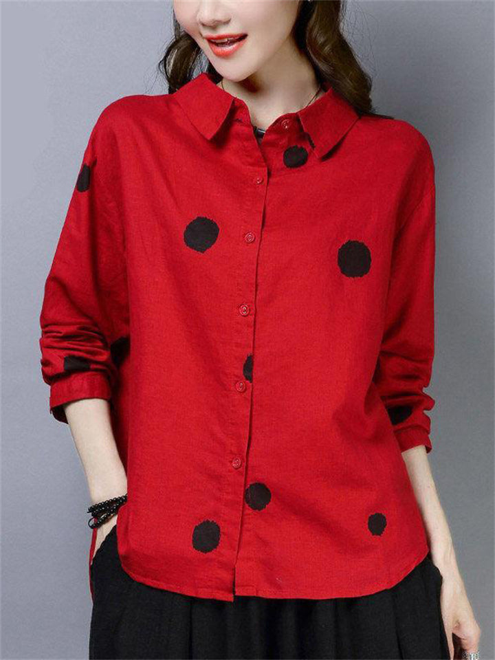 Cotton Linen Polka Dot Casual Shirts