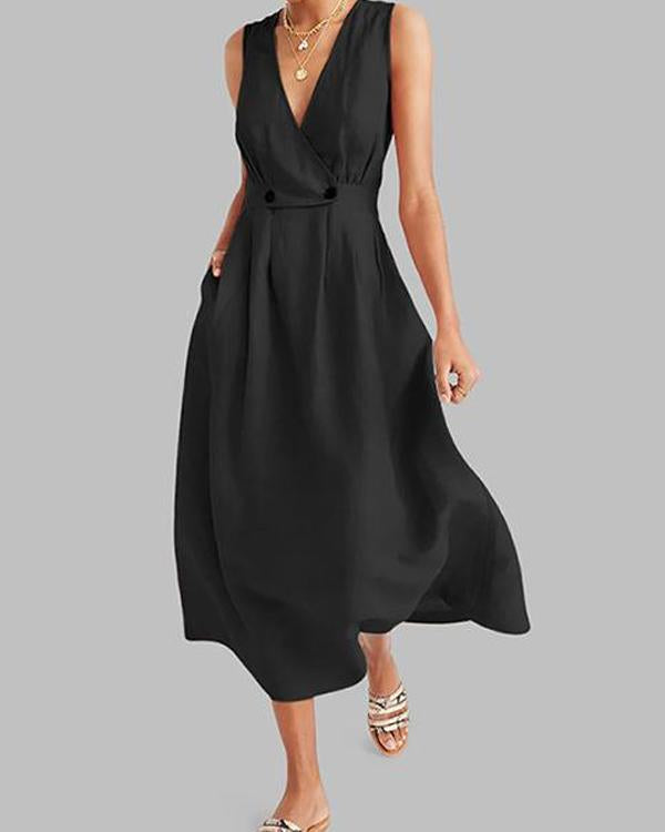 Ivyshape | Pleated Dress with V-Neck