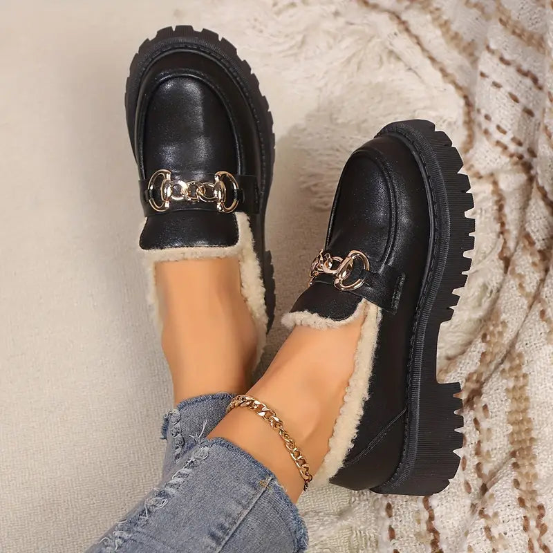 Ivyshape | Women's moccasins with cotton chains