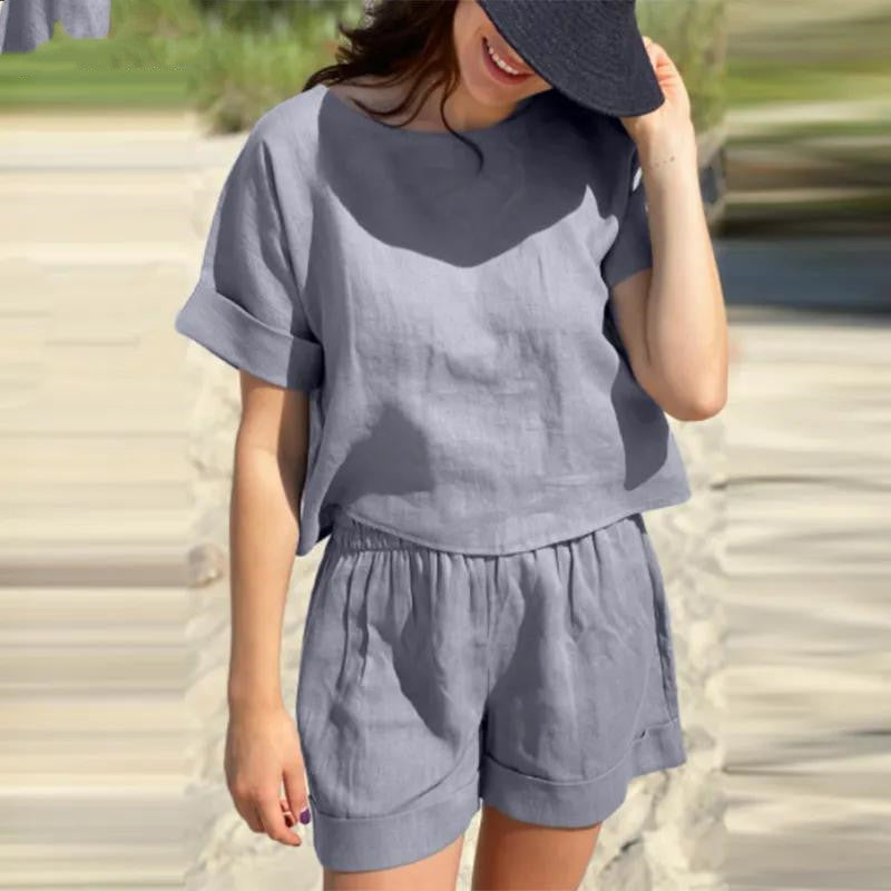 casual cotton and linen two piece set