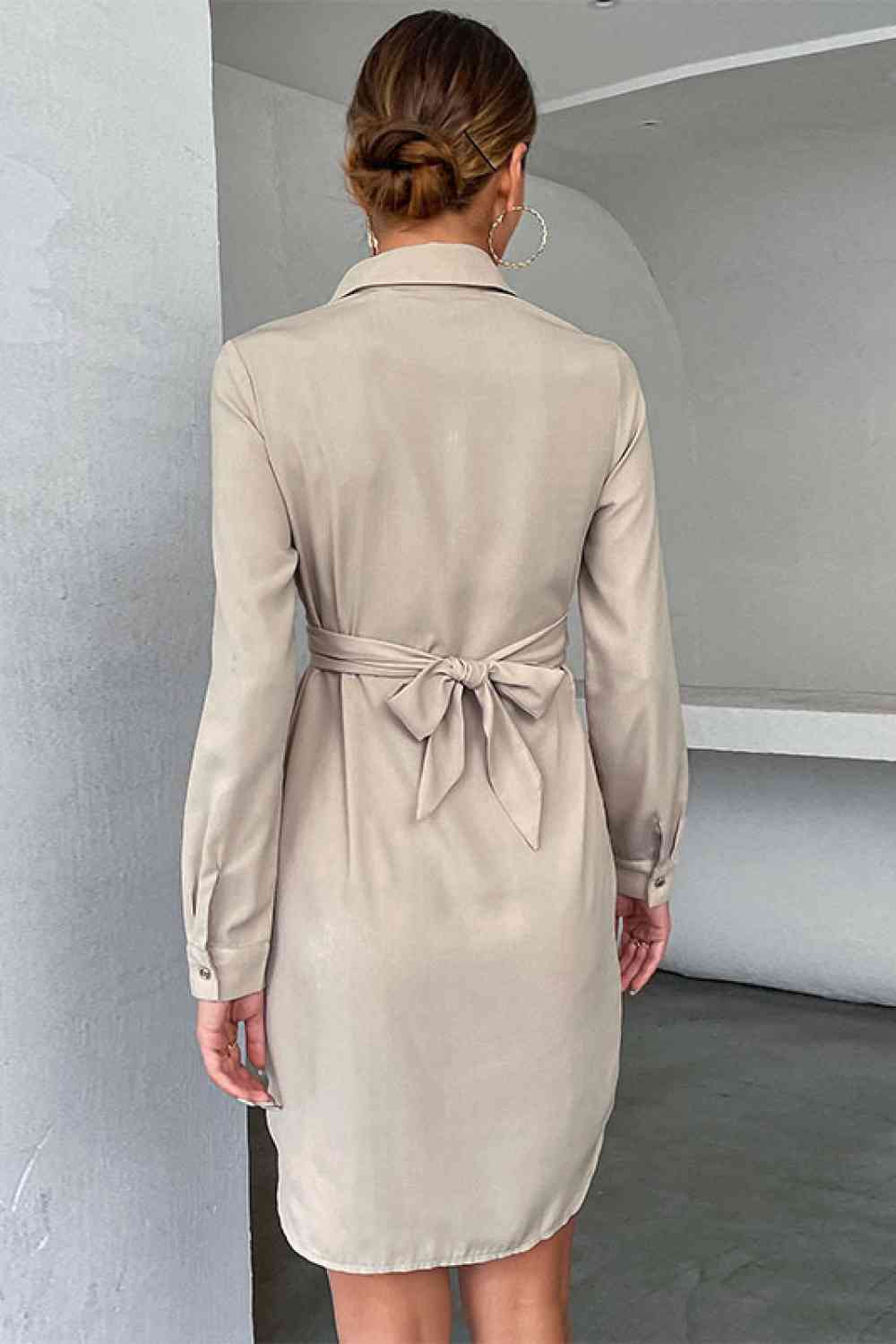 Crisscross Tie-Back Curved Hem Shirt Dress