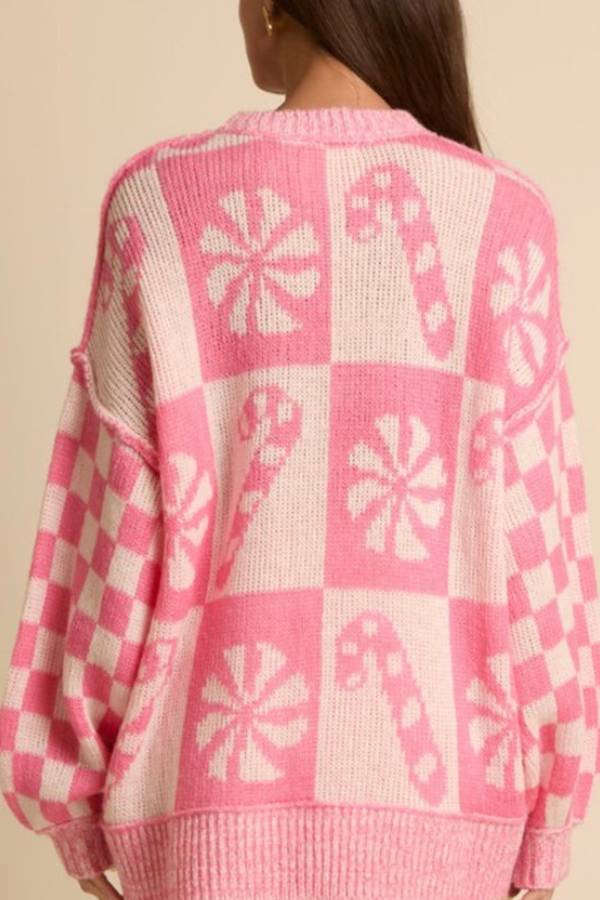 Ivyshape | Snowflake Candy Round Neck Long Sleeve Loose Knitted Sweater