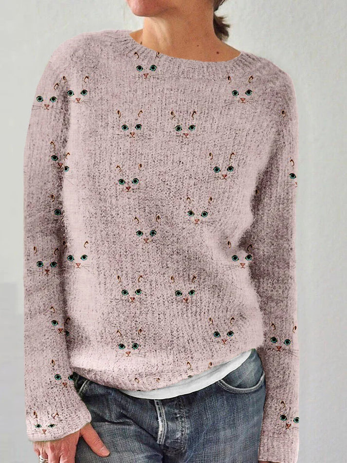 Ivyshape | Pullover Stylized With Cat Pattern