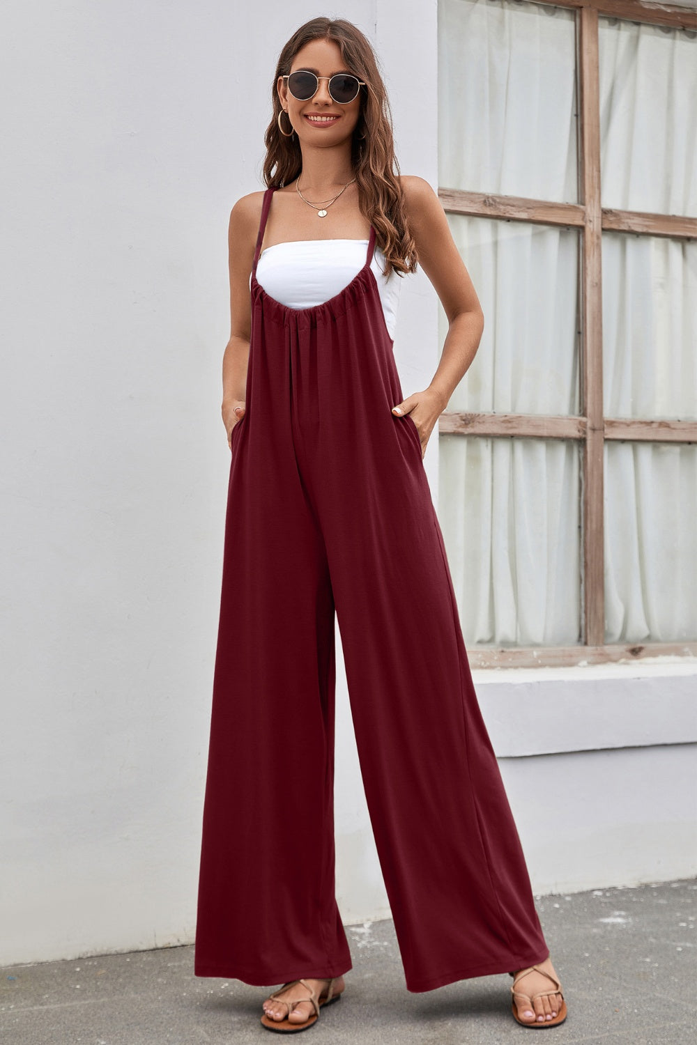 Ivyshape | Tied Spaghetti Strap Wide Leg Jumpsuit