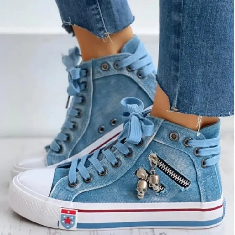 Trendy High-Top Denim Flats for Women