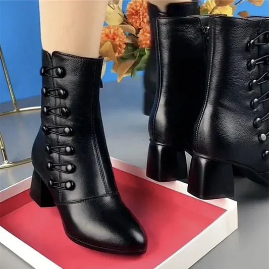 Ivyshape | Women's Boots Made of Coarse Leather