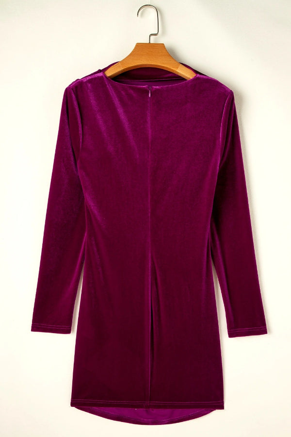 Ivyshape | Pink Velvet Mock Neck Ruched Long Sleeve Bodycon Dress