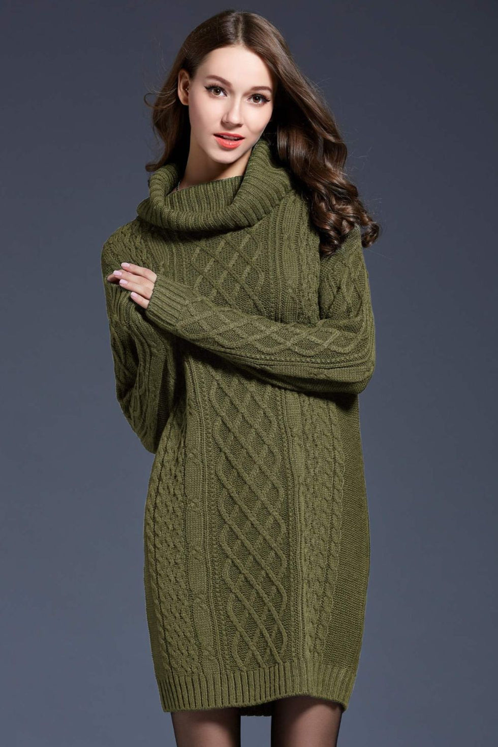 Ivyshape | Knit Cowl Neck Dropped Shoulder Sweater Dress