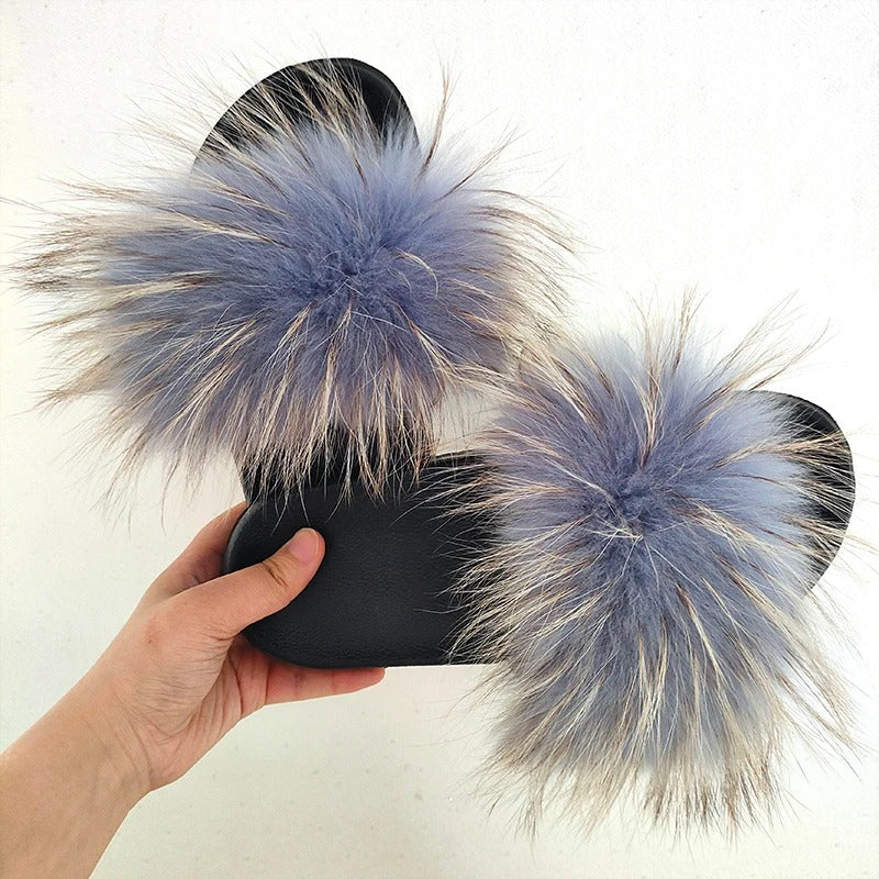 Fluffy Real Fur Slippers for Women