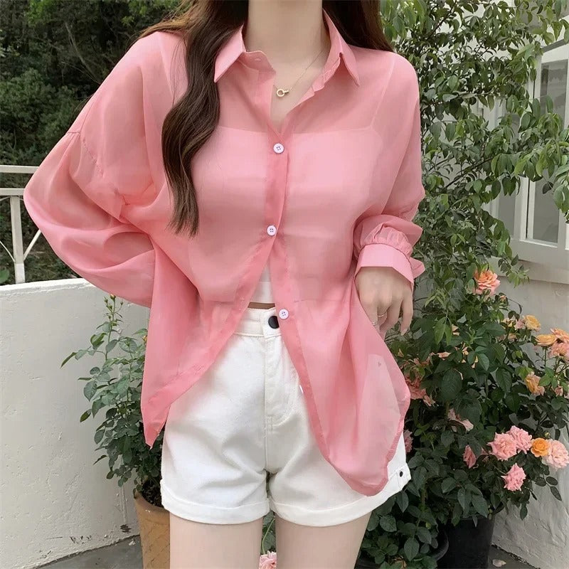 Chic Satin-Effect Button-Up Shirt for Women