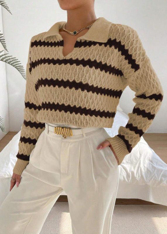 Ivyshape | Textured Collar Elegant Pullover Striped Knitwear