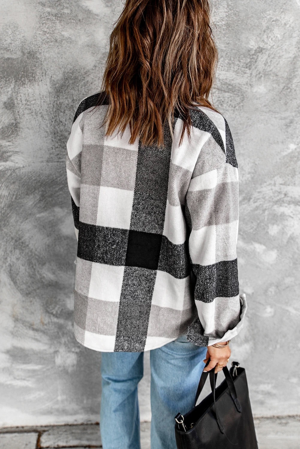 Ivyshape | Plaid Color Block Pockets Buttoned Shacket