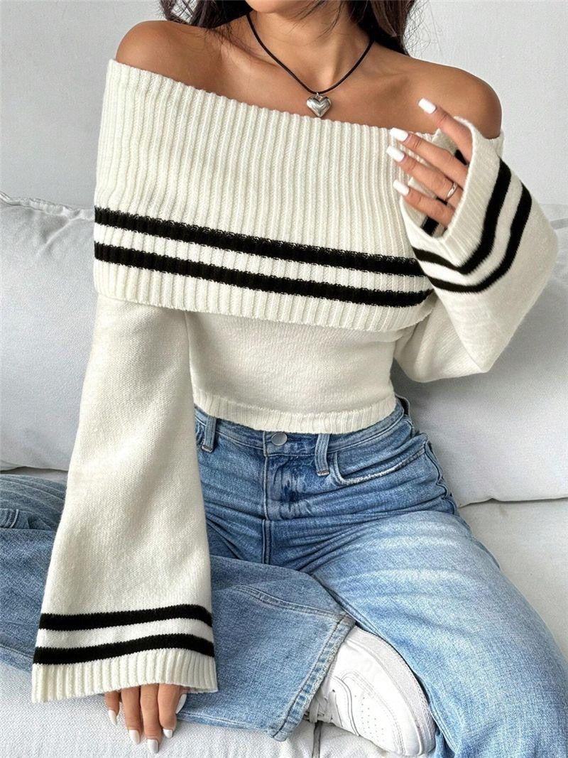 Ivyshape | Woolen Sweater with Offshoulder Detail