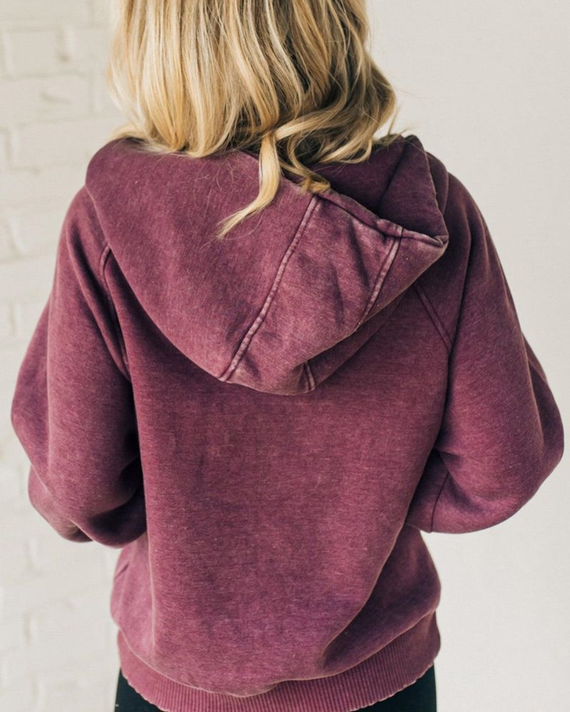 Ivyshape | Zip Henley Acid Wash Fleece Hoodie