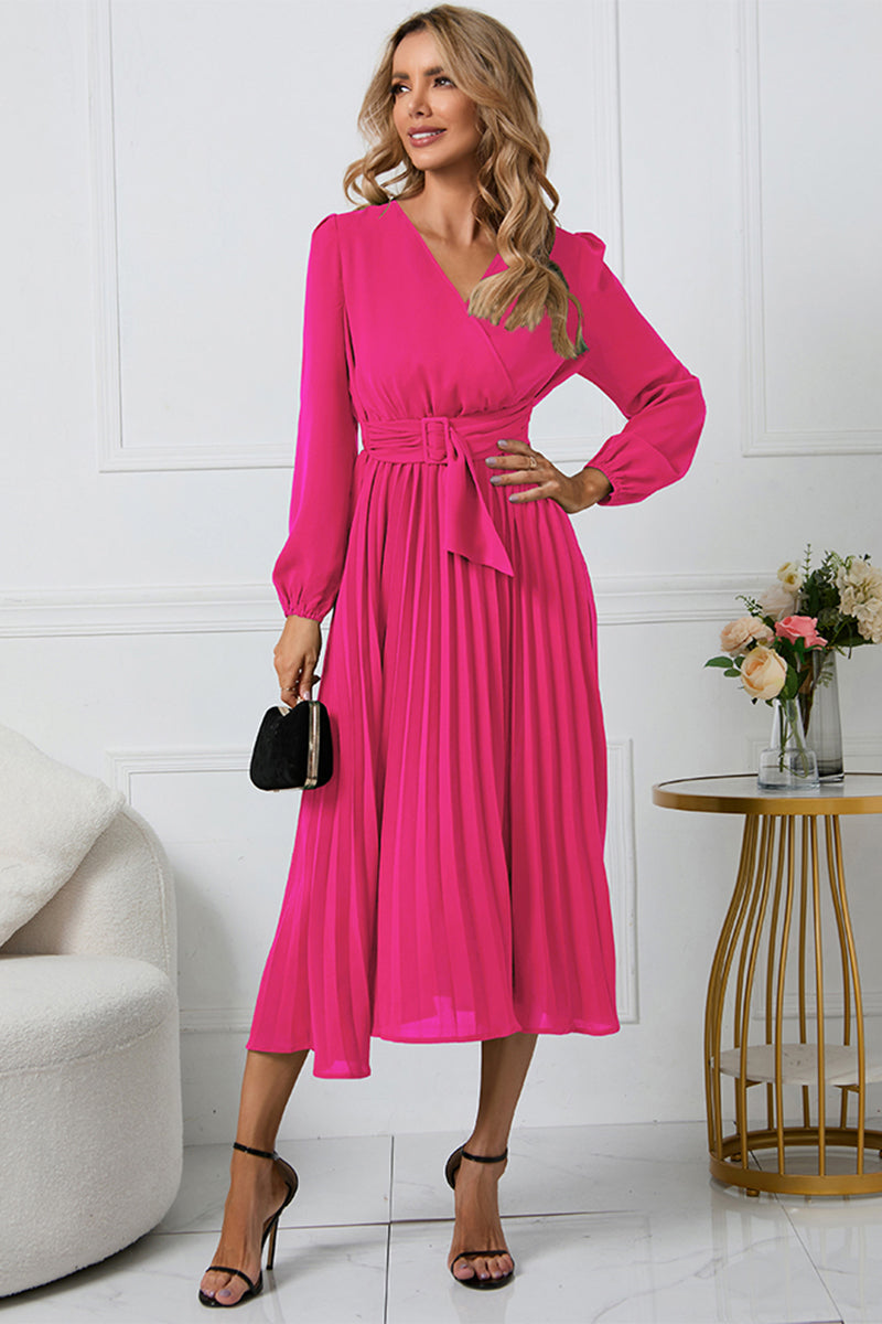 Ivyshape | V-Neck Long Sleeve Tie Waist Midi Dress