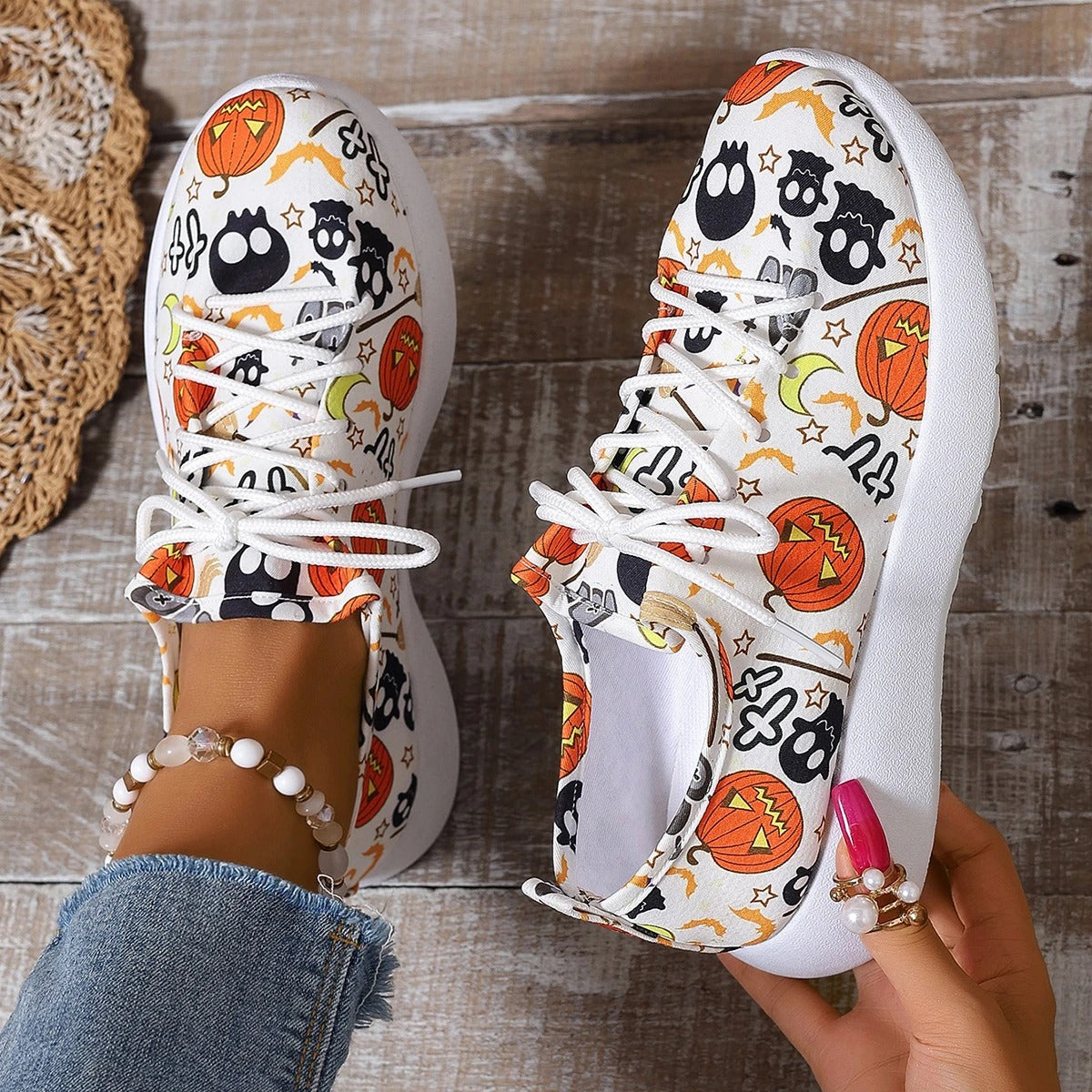 Playful Pumpkin Pattern Flats for Women