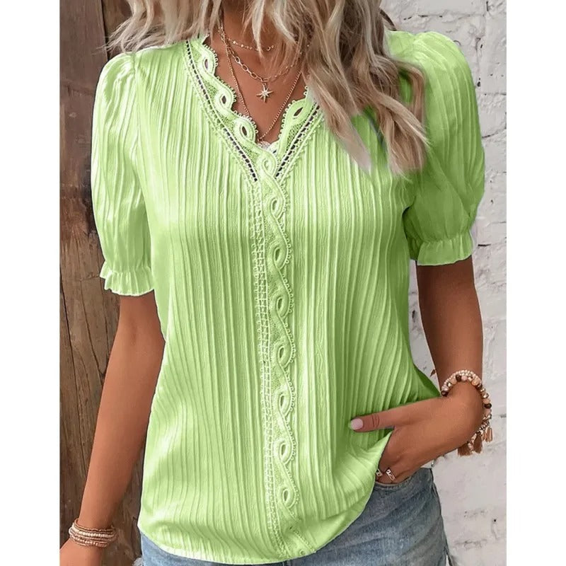 Casual V-Neck Lace Blouse for Women