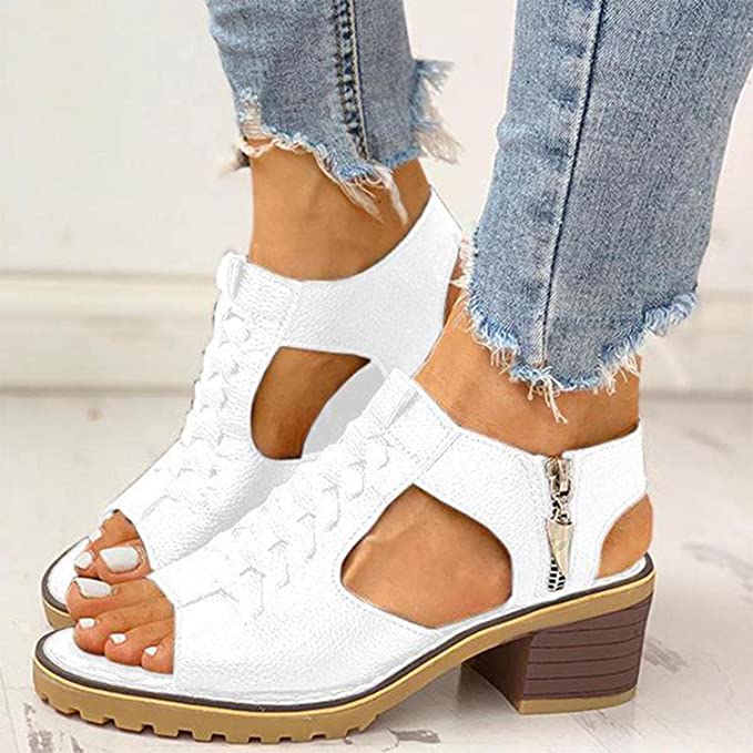 Ivyshape | Women's Leather Ankle Sandals Platform